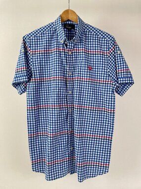 NEW Fred Perry Cotton Gingham Short Sleeve Shirt, Red/Blue Check, Size M